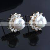 High Qulity Big Round Pearl WithZircon Gold Plated Stud Sterling-Silver-Jewelry Earrings Elegant Fashion Bijoux Jewelry thumbnail-3