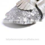 Silver Sequin Charcoal Fringe Baby Leather Moccasins,Toddler Leather Baby Shoes thumbnail-4