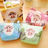 New fashion PU leather Zipper lovely monkey printing pouch wallet fancy promotional gift plastic handbag euro coin purse