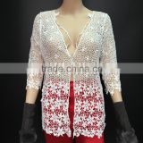 Fashion women's lace crochet loose chiffon tops long sleeve shirt casual blouse