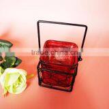 Graceful Red Mercury Square Glass Candle Holder With Black Metal Stand thumbnail-2