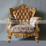 Antique Reproduction Furniture Gold Leaf Finish Fabric Sofa thumbnail-1