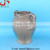 Antique Design Large Grey/Green Ceramic Garden Flower Vase With Handle thumbnail-2