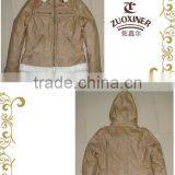 Ladies Fur Lining Padding Leather Jacket With Hood thumbnail-1