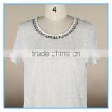 Fashion Woman Korean Lace Linen Fabric Blouse Beaded Neck Design thumbnail-4
