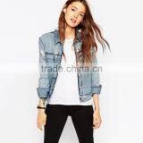 Ripped Light Blue Cool Women Parka Jacket Custom Designs thumbnail-1