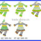 Korean Style St. Patricks Day Spring Ruffle Long Sleeve Green Clover Printed Baby Girl Clothes Dress Top thumbnail-6