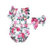 S33499W Summer Fashion Lace Sleeveless Backless Floral Cotton Bow Baby Romper thumbnail-4