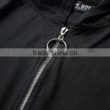 Men Black Zipper o Ring Hip Hop t Shirt With Hood thumbnail-4