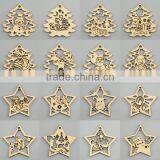 Customized Christmas Decorations Laser Cutting Hollow Tree Star Wood Chip Craft