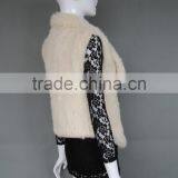 Classic Style Modern Women Warm Soft Rabbit Fur Knitted Vest Short With Collar thumbnail-3
