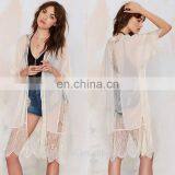 China Supplier Fashion Summer White Open Front Women Sexy Long Lace Kimono Cardigan thumbnail-1