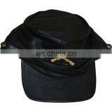 HMB-904A LEATHER CIVIL WAR CAP BLACK RUSSIAN STYLE HATS
