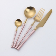 Set of 4 Pieces Matte Black Gold Colored Stainless Steel Tableware Sets Small Waist Delicate Cutlery Knife Spoon Fork Set Dinnerware thumbnail-5