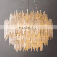 Modern Gold Luxury SELENITE Round Crystal Chandelier High Ceiling Lighting Hanging Lamp thumbnail-1