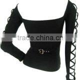 GOTHIC BLACK COTTON CORSET TOP WITH LONG SLEEVES thumbnail-2