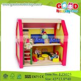 Colorful doll house with furniture wooden pretend play doll house mini doll house toys