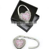 Foldable Heart Shape Paved Pink Crystal Purse Hanger Bag Hanger Purse Holder thumbnail-1