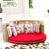 Half Circle Water Hyacinth Natural Rattan Leather Round Sofa Cum Bed thumbnail-3