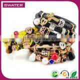 2016 Promotional Products Natural Stone Black Leather And Silver Bracelet