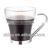 glass coffee cup maker with stainless steel handle