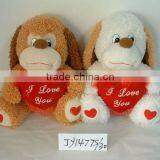 30cm Beautiful Customized Soft Plush Stuffed 2-colour Dog Toy With Embroidered Red Heart Pillow for Valentine Day thumbnail-1