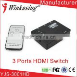 Cheap OEM Supported IR Remote Control 3 port HDMI Switch 3x1, support 1080P YJS-3001HD