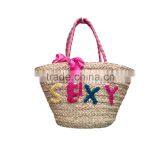 Handmade straw bag with letters