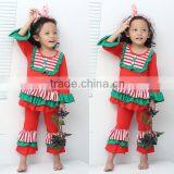 Wholesale Red Boutique Ruffle Christmas Outfits Two Pieces Christmas Pajamas for Baby Girls thumbnail-1