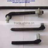Black steel L shape bolt with washer and nut, steel anchor bolt