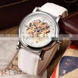 2015 Fashion Roman White Leather Band Skeleton Mechanical Automatic Men Watch thumbnail-4