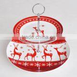 2 Layers Round Porcelain Cake Plate, 2pcs Set Plate With Decal and Iron Holder thumbnail-6