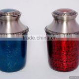 shiny coloured finished metal urns