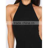 HAODUOYI Women Solid Black Halter Slim Backless Sleeveless Sexy Jumpsuits thumbnail-3