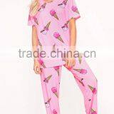 Custom Full Print Women Long PJ Set All Over Print Ladies Sleepwear Pink Ice-cream Print Pajamas Set thumbnail-3