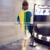OEM Service Long Women Fashion Rainbow Printing Bedrukken Dames Dress Online T Shirt thumbnail-3