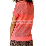 Custom Sexy Style o Neck Short Sleeve Mesh Knitted Sweater for Women thumbnail-2