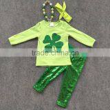 2016 New Baby St.Martin's Day Theme St.Patrick Green Outfit Girls Spring Suit Sequins Pants With Matching Accessories thumbnail-1