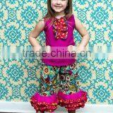 Wholesale Children's Clothes Girl Boutique Clothing Summer Outfit Baby Clothes Damask Ruffle Pants Set thumbnail-4