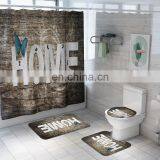 Polyester Wooden Transfer Printed Shower Curtain Lid Toilet Cover Bath Mat Rug With Hooks thumbnail-5
