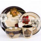 16-piece Reactive Glaze Stoneware Dinnerware Set With Poppy Hand Printing thumbnail-1