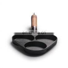 Cast Iron Skillet Divided Egg 3 Hole Tilting Wooden Handle Frying Pan thumbnail-4