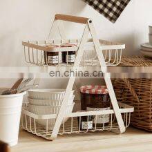 Nordic 2/3 Tier Metal Water Hyacinth Fruit Basket Bread Storage Baskets Kitchen Vegetable Drain Basket Kitchen Storage thumbnail-4