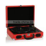 New Hot Fashion Vintage Suitcase Turntable Red Color Audio Record Player thumbnail-3