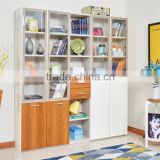 Modern wooden glossy shining white and teak color bookcase set