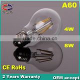 2015 high efficiency A60 4W 6W New Filament E27 LED bulb price