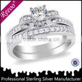 Princess Cut CZ 2 Sided Engagement Wedding Ring Set 925 Silver thumbnail-1