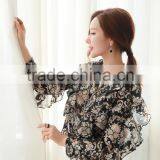 2017 Summer Print Chiffon Tunic Tops Long Sleeve Womens Shirts thumbnail-3