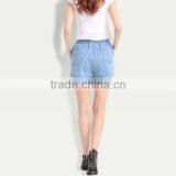 Top Fashion Summer Loose Fit Light Blue Washed Sexy Women Elastic Waist Denim Shorts thumbnail-3