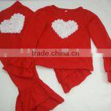 Wholesale Baby Clothes Kids Girls Clothing Plain White Top With Red Heart Triple Ruffle Pants Set Children Boutique Outfits thumbnail-2
